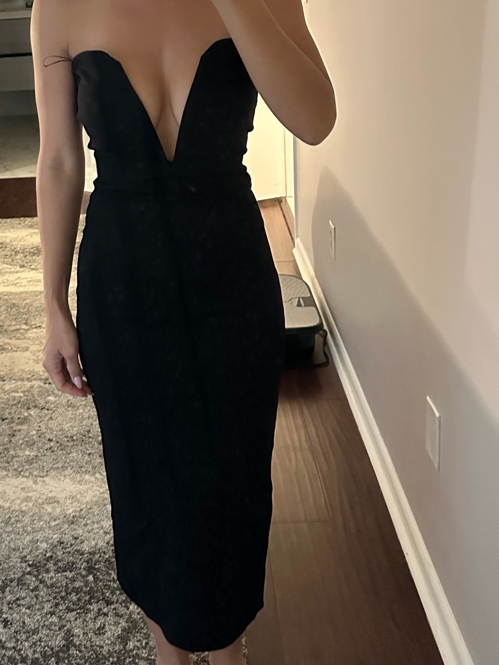 Zara Black Strapless Plunge Midi Dress